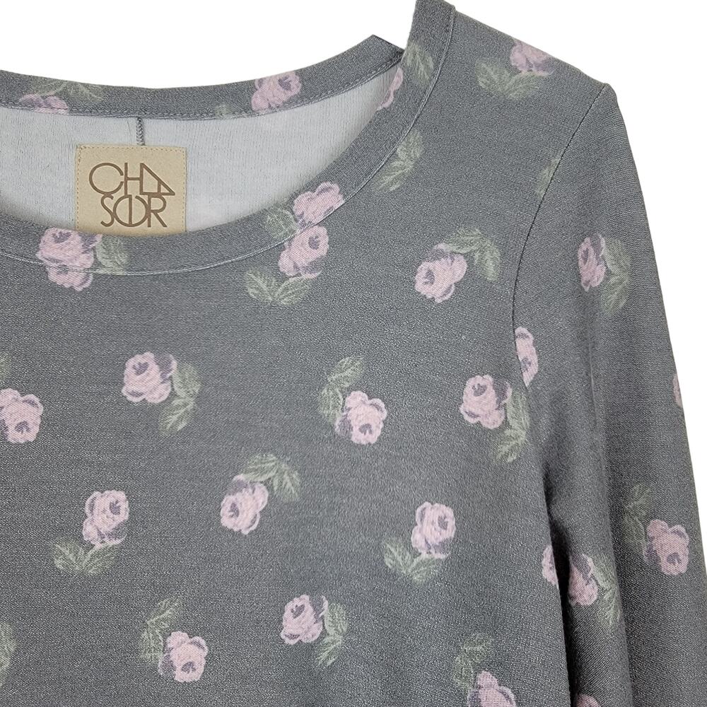 CHASER Cozy Knit Long Sleeve Floral Hi-Lo Pullover Top - Size M